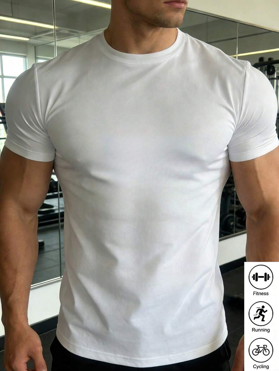 MBDNBD 正品男士夏季運動短袖上衣,標準版型,彈性面料,凸顯肌肉線條,柔軟舒適,適合健身、夏季海灘、日常休閒穿著,送男士朋友的最佳選擇 - 白色 - 查看 1