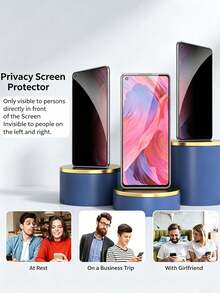 2Pcs Privacy Screen Protector Designed Compatible With OPPO, Anti-Spy Tempered Glass Film,9H Hardness,Anti-Fingerprint,Bubble Free,Easy To Install - Black - View 2