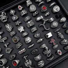10pcs/Set Unisex Vintage Punk Gothic Mixed Skull & Butterfly Ring Set, Personalized Hip-Hop Style Party Gift Daily Jewelry Accessories, Random Styles - 10 Random Punk Rings - View 3