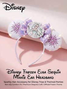 Disney Frozen Elsa Mickey Ears Headband, Snowflake Ice Crystal Theme Sequin Hair Accessory, Non-Slip Comfortable Wear, Disney Princess Party Birthday Gift - Ice and Snow Sequins - View 4