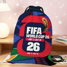 FIFA Drawstring Gym Bag, 2026 USA Canada Mexico World Cup Unisex Drawstring Backpack, Back To School Sports Bag, Durable Printed Drawstring Pouch, Soccer Fan Cheer Bag, Hiking Bag, Black And White Portable Storage Bag - Multicolor - View 1