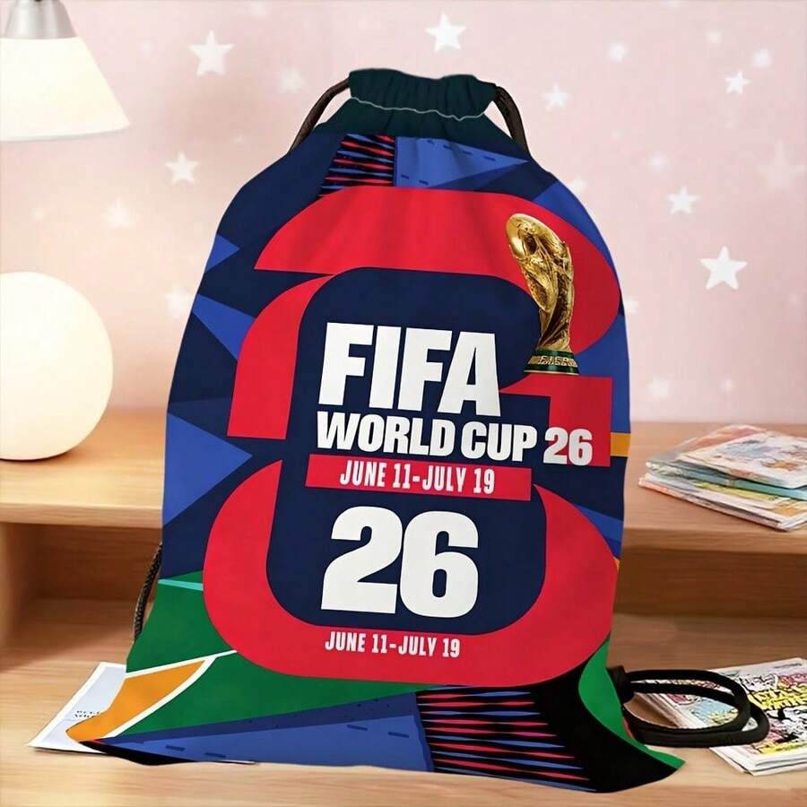 FIFA Drawstring Gym Bag, 2026 USA Canada Mexico World Cup Unisex Drawstring Backpack, Back To School Sports Bag, Durable Printed Drawstring Pouch, Soccer Fan Cheer Bag, Hiking Bag, Black And White Portable Storage Bag - Multicolor - View 1