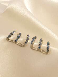1 Pair Niche Design 3-Prong Ear Clips, High-End Minimalist Curved Arc High-Quality Stud Earrings - Baby Blue - View 2