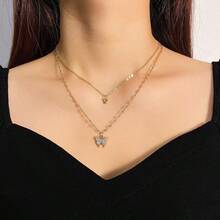 1PC Gold/Silver Color Optional Double Layer Fine Chain Butterfly Collarbone Necklace, Water-Resistant Non-Fading Neck Chain, Suitable For Tropical Vacation, Island Travel, Soft Style Outfits, Date Looks, Christmas Eve / Friendship Gift / Birthday Gift, Unisex Versatile Jewelry - Multicolor - View 1