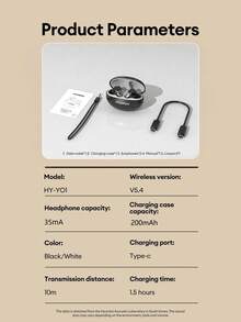 HYUNDAI 现代 HY-Y01 蓝牙耳机，半入耳式，高清环绕音质，灵敏麦克风，语音通话，LED 电量显示，音乐、运动、游戏，低延迟，长电池寿命，佩戴舒适，无线耳塞兼容智能手机和电脑 - 黑色 - 查看 11