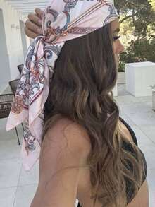 1pc Bohemian Luxury Vintage Chain Print Women's Scarf/Bandana, French Vintage Style Versatile Silk Scarf, All-Season Wear For Women, Can Be Used As Neck Scarf, Headband, Hair Wrap Or Shawl, Suitable For Spring/Summer Beach Vacation, Street Fashion Matching, Ideal Choice To Enhance Overall Look, Travel Essential, Beach Towel - Pink - View 4