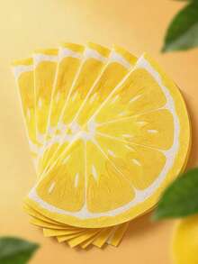20pcs Lemon Pattern Paper Napkins, Suitable For Summer Tropical Party, Lemon Print Decorative Napkins, Applicable For Baby Shower, Lemon Theme Baby Party Decoration Tableware, Party Table Supplies, Baby Party Supplies, Lemon Theme Party Decoration - Multicolor - View 5