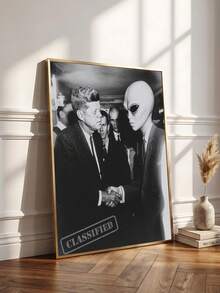 1pc Vintage Black Cat Surreal Art, Funny Alien UFO Wall Decor, Victorian Landscape Wall Art, Ideal Gift,Suitable For Bedroom,Living Room,Kitchen,Wall Arts,Wall Decor,Home Decor,Room Decor,Canvas Wall Art,Posters, Wall Art With Frame, Optional Frame - 1PCS - View 5