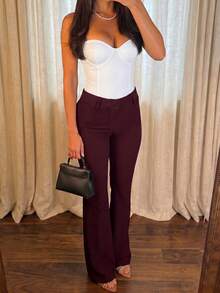 Elegant Commuter Minimalist Daily Office Pants - Burgundy - View 3