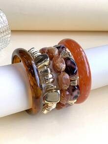 1/5 piezas Conjunto de pulseras de acrílico multicolor elegante y vintage de moda, adecuado para el uso diario de las mujeres - Multicolor - Ver 2