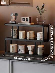 1pc Modern Black 3-Tier Storage Shelf, Multi-Layer Shelf - Freestanding Multi-Tier Storage Rack, Black Frame, Suitable For Kitchen, Bathroom, Bedroom - Space-Saving Home Decor Storage Shelf, Minimalist Design, Durable And Easy To Clean, Multifunctional Compact Storage Solution Combining Aesthetics And Practicality. Perfect For Displaying Books, Cups And Small Items. - Black - View 5