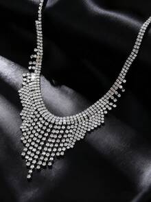 1PC Luxury Crystal Tassel Necklace For Women Shiny Geometric Full Rhinestone Chain Choker Necklace For Dress Nightclub Jazz Dance Jewelry - Style 1 - View 3