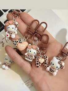 SANRIO 1/5/10件可愛Hello Kitty豹紋鑰匙圈，甜美裝飾吊飾，適用於汽車鑰匙圈或背包吊飾 - 彩色 - 查看 3
