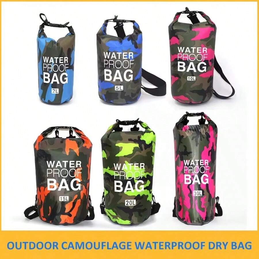 2/5/10/20/30L Outdoor Camouflage Waterproof Portable Dry Bag PVC Coated Swimming Bag, Suitable For River Hiking - Multicolor - View 1