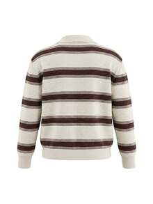 Women's Striped Long Sleeve Polo Shirt, Regular Fit, Semi-Sheer Medium Stretch Fabric, Suitable For Autumn - Multicolor - View 7