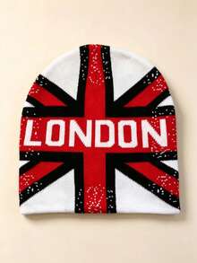 Union Jack 倫敦字母提花針織帽，復古英倫國旗針織帽，休閒街頭風針織帽，男女皆適用 - A - 查看 2