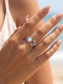 1pc 925 Sterling Silver Sun & Moon Glow Ring, Multiple Sizes Available, Suitable For Women, Ideal For Dating Gift Or Exquisite Jewelry - Silver - View 5