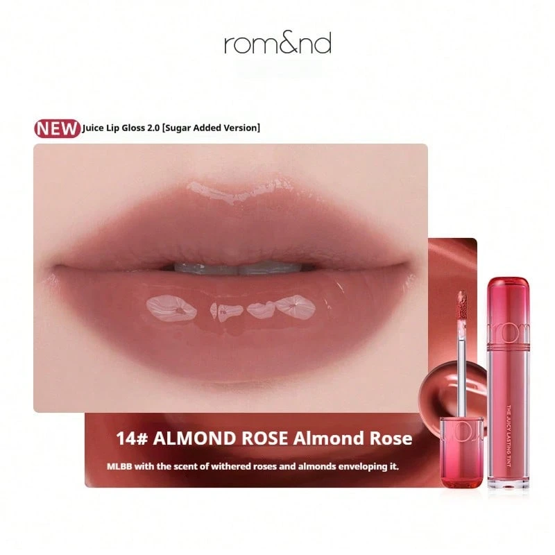 Rom&nd Romand Juicy Lasting Tint 2.0 鏡面光澤唇釉 保濕亮澤 持久顯色 蜜桃色 - 14杏仁玫瑰 - 查看 1