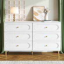 Sideboard, Chest Of Drawers With 6 Drawers, Oval Compartments, Metal Legs, Modern Storage Furniture For The Living Room. - 白色 - 查看 2