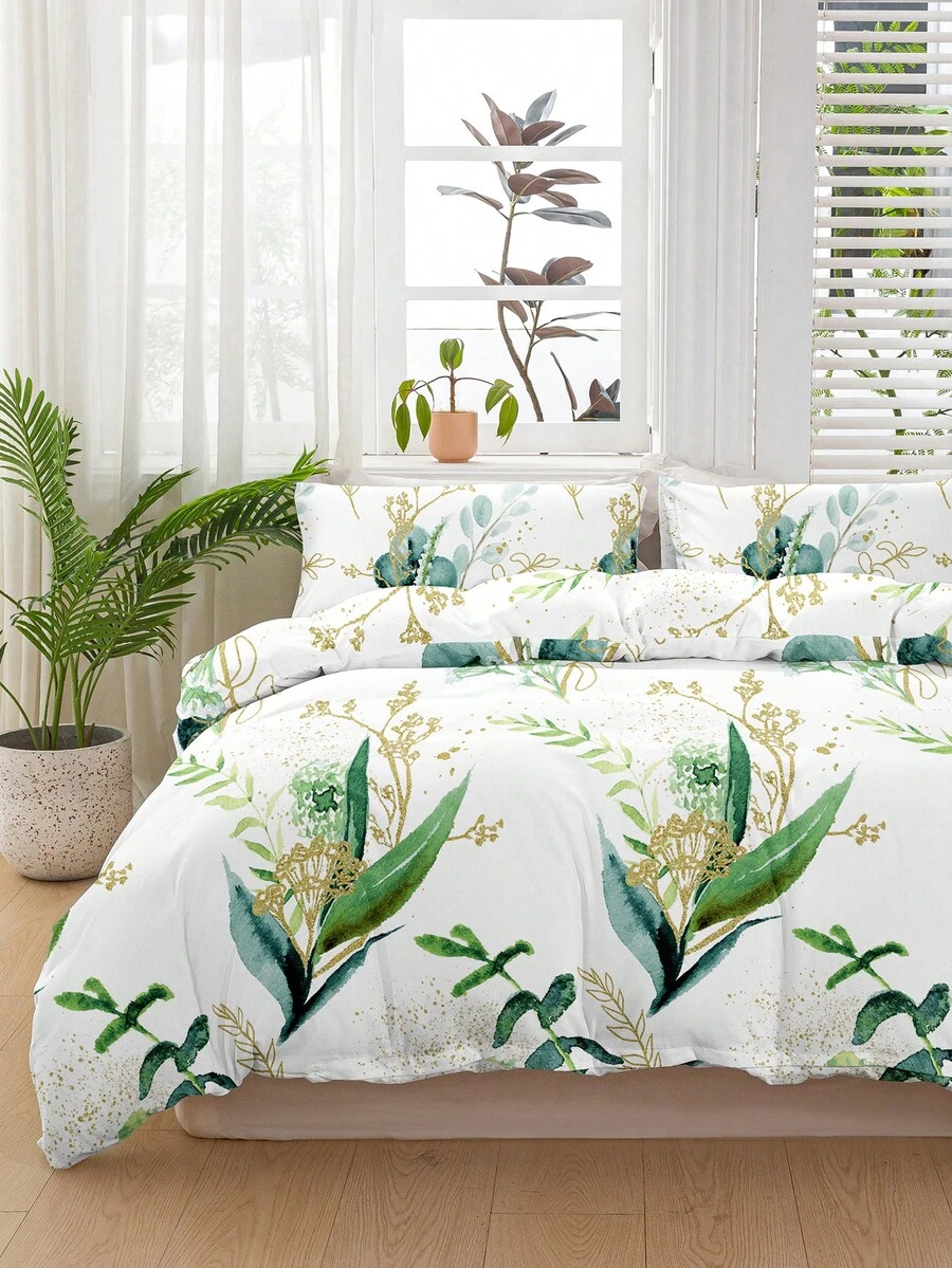 Bộ vỏ chăn họa tiết lá hoa 2/3 món, siêu mềm thoáng khí, sợi microfiber cao cấp dùng cho mọi mùa, giặt máy được, chống phai màu/xù lông/co rút/nhăn, phù hợp giường Twin Full Queen King, phong cách INS hiện đại tươi mới, dễ chăm sóc, quà tặng tuyệt vời - Nhiều màu - Xem 1