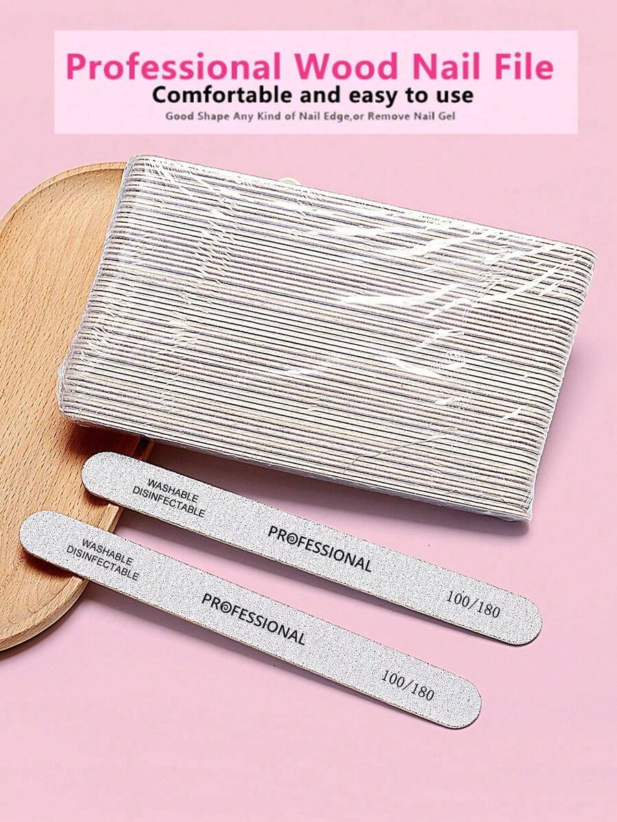 5/10 Stück professionelle gerade Holz-Nagelfeilen 100/180er Körnung, fein, Einweg, sauber und kosteneffizient - Grau - Übersicht 1