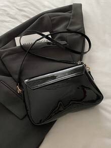 1pc Minimalist Retro Square Flap Bag, With Adjustable Shoulder Strap And Lightweight Shoulder Crossbody Bag, Solid Color Design. Perfect For Women's Daily Casual And Student Use - Black - View 5