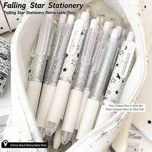 4pcs Star-Shaped Retractable Gel Pens, 0.5mm Tip, Black Ink, Ideal For Students Exam Preparation, Black Gel Pen Set, Back To School Stationery, Project Writing Pen, Diary Writing Pen, Gift - Stars Fall from the Tip Of the Pen, Press the Pen. - View 7