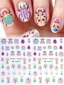 SWEET TREND 3D Cartoon Insect Nail Stickers 2pcs/Pack, Skull, Ladybug, Spider Wild Animal Design, DIY Autumn/Winter Halloween Y2K Gothic Style Self-Adhesive Nail Decals, Salon Nail Art Tips Nail Decoration - Multicolor - View 2