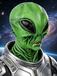 1pc Green Alien Latex Head Mask, Halloween Cosplay Party Costume Prop - Multicolor - View 3