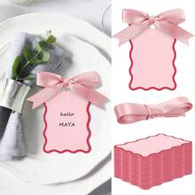 48pcs(Includes 24 Scalloped Bow Seat Cards And 24 Ribbons), Elegant Party Table Decor, Birthday Engagement Dinner Table Decoration, DIY Wedding Seat Cards And Ribbons For Table Setting, New Year, Valentine's Day, Party Events - 24 Sets Of Blank Cards + 24 Ribbons - View 10