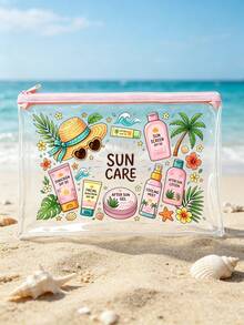 「Sun Protection」印花 PVC 化妝包，拉鍊式 PVC 旅行收納袋，輕量耐褪色化妝盥洗包，符合 TSA 標準且易攜帶，易擦拭清潔，適合送給老師或朋友的禮物，也是學校假期旅行必備的防水盥洗包 - 彩色 - 查看 13