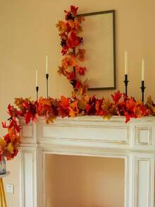 1pc Autumn Wreath, 5.9ft Artificial Maple Leaf Autumn Garland, Artificial Hanging Leaves, Suitable For Fireplace, Tabletop Decor, Home Front Door, Outdoor Indoor Thanksgiving Autumn Decoration - Multicolor - View 2