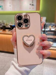 Shiny Rhinestone Heart-Shaped Phone Ring Holder, Foldable Finger Grip Stand, Cute Enamel Colorful Y2K Aesthetic Glitter Phone Accessory, Compatible With IPhone And Android Phones - Multicolor - View 3