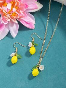 Set Kalung dan Anting Liontin Bunga Lemon 3pcs/Set, Hadiah Liburan untuk Teman dan Sahabat Terbaik - Gaya 13 - View 3