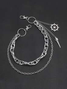 1pc Silver Punk Style Chain Belt Accessory | Featuring Anchor Shape And Spike Pendant Design, Perfect For Matching Dresses And Pants, Creating Fashionable Street Style, Expressing Personalized And Attitude. This Halloween Gothic Style Dark Beak Shaped Pants Chain Is A Hip-Hop Style Accessory, Suitable For Wearing During Back To School Season, And Also An Excellent Gift For Friends On Their Birthday. - Multicolor - View 4
