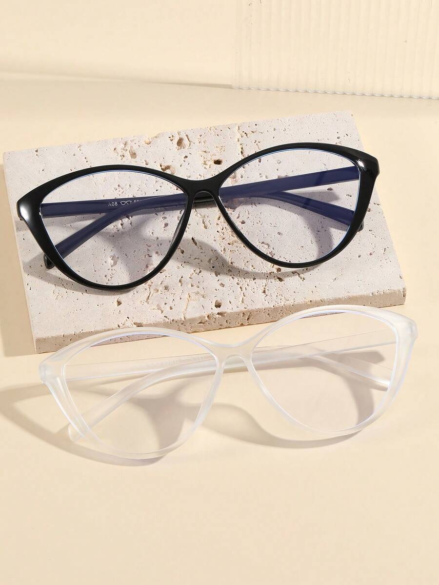2 Pairs Classic Cat Eye Glasses Set, White & Black Frame Fashion Eyewear, Versatile Daily Outfit Accessory, Suitable For Women