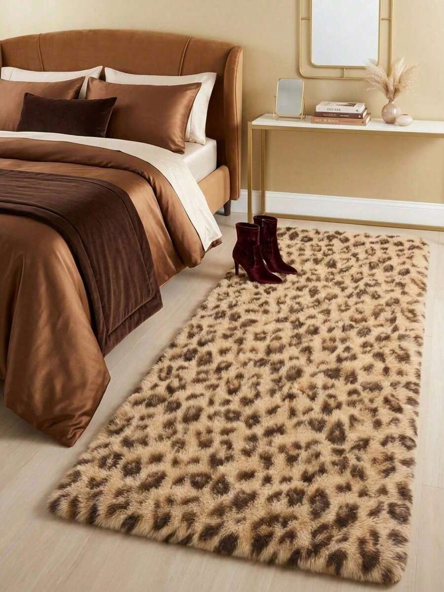 1pc Rectangular Leopard Print Decorative Rug, Bedroom Decor, Small Rug, Carpet, Home Decor, Living Room Rug, Living Room Small Rug, Bedroom Rug, Living Room Home Decor, Outdoor Rug, Washable Rug, Christmas Gift - Multicolor - View 1