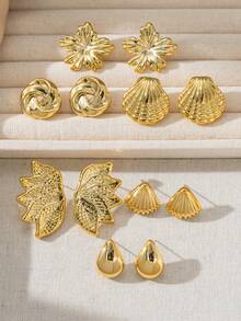 2-12pcs Multi-Piece Fashion Earring Set, Suitable For Parties, Travel And Daily Outfits - Gold - View 3
