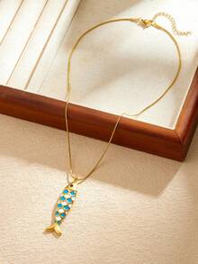 1PC Fashion Cartoon Drip Oil Simulation Small Fish Pendant Necklace Gold Plated Stainless Steel Jewelry Women's Clavicle Chain - Fish - View 8