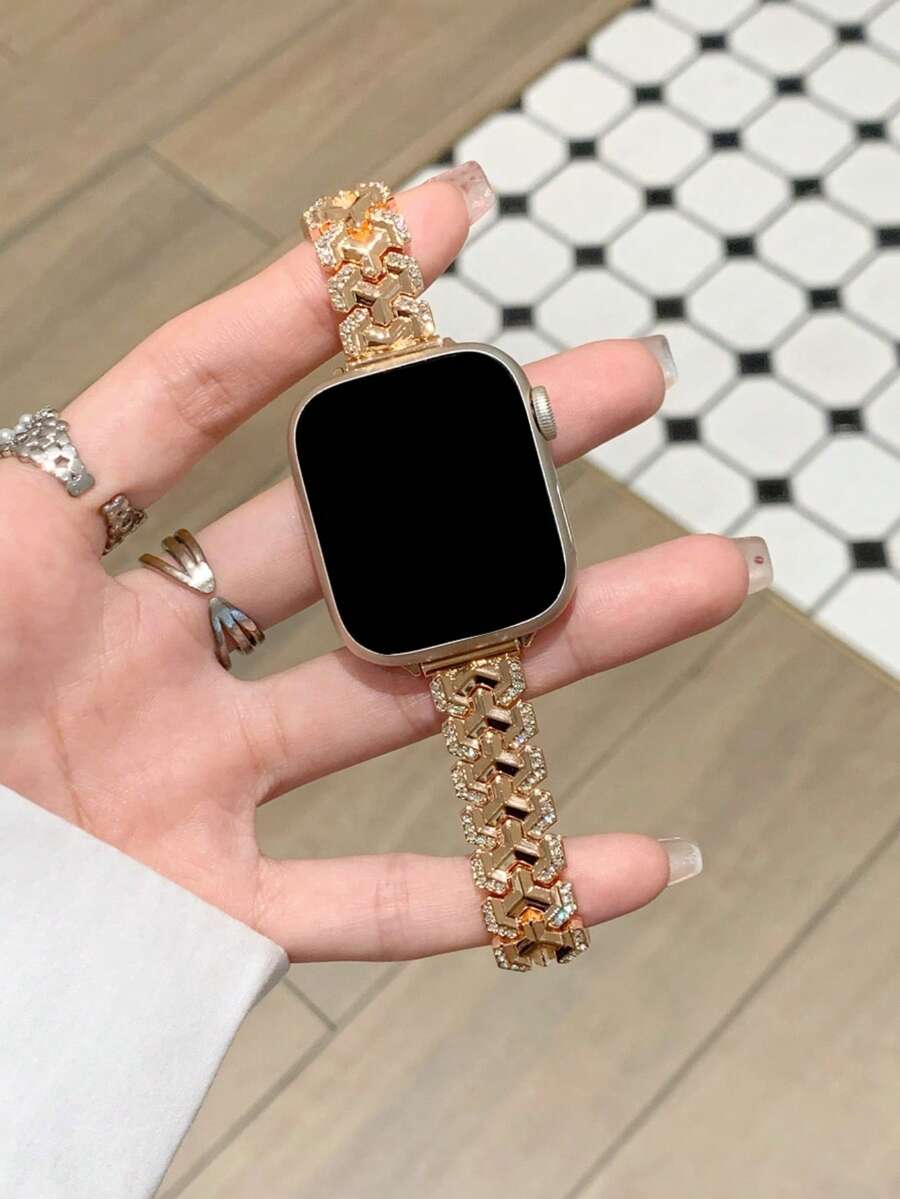 MAPUCE 1條高級Y型水鑽金屬錶帶,相容於Apple Watch 38/40/41/42/44/45/46/49mm,適用於Apple Watch Series Ultra/SE/11/10/9/8/7/6/5/4/3/2/1,長度可調,操作簡單,時尚女款錶帶配件(僅錶帶,不含手錶) - 玫瑰金 - 查看 1