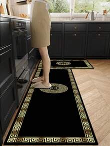 1pc Diatomaceous Earth Kitchen Floor Mat, Black & Gold Round Totem Luxury Pattern, 3.5mm Thick Cuttable, Absorbent Quick-Dry Non-Slip, Hot-Selling Small Entryway Mat For Kitchen, Bathroom, Patio, Hallway - Multicolor - View 2