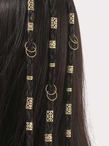 80 pièces Ensemble d'accessoires pour dreadlocks dorés mélangés, anneaux de bijoux en métal pour tresses & manchons creux, décorations de cheveux tressés gothiques Y2K pour femmes, fête de plage d'été - Doré - Voir 1