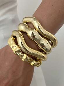 Juego de 11 pulseras tipo brazalete anchas de metal en tono dorado para mujer, con diseño vintage exagerado y elegante de flores geométricas y torsión, adecuado para uso diario y regalos - Dorado - Ver 11