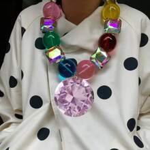 2026 Style Diverse Creative Hip-Hop Resin Crystal Pendant Necklace Women's Multi-Layer Exaggerated Necklace Fashion Jewelry Gift - Pearl - View 1