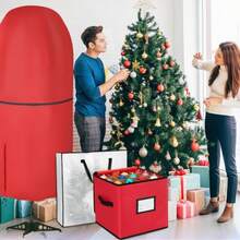 6 Pcs Upright Christmas Tree Storage Bag Set Christmas Tree Storage Bag 26" Xmas Wreath Containers 11.8" Ornament Bags With Dividers Hold 64 Balls For Artificial Trees Garland - Red - View 8
