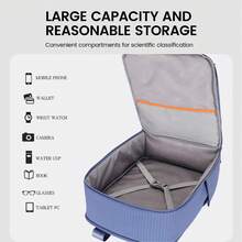 WANDF Grand sac à dos de voyage unisexe, idéal pour les étudiants, compatible avec les ordinateurs portables 17 pouces grâce à son ouverture pour câble de données, homologué comme bagage cabine, sac à dos professionnel avec poche arrière antivol. - Bleu gris - Voir 5