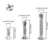 240pcs 410 Stainless Steel Flat Head Self-Tapping Screw Set, For Metal Plates, Includes Modified Truss Head Self-Tapping Screws, Size Range From #8 X 1/2" To #8 X 1" - 410 Stainless Steel - View 2