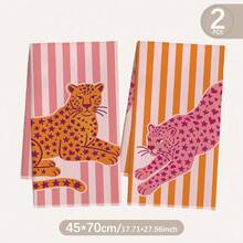 MEMNUN 2pcs Pink Orange Striped And Leopard Print Kitchen Towels, Dish Towels, Hand Towels, Dish Cloths, Home Decor, Kitchen Decor, Hand Towels, Kitchen Accessories, Machine Washable, Cleaning Supplies, Suitable For Restaurant, Kitchen, Bathroom, Home Decor And Gift, All Season Use, 40*60cm/45*70cm, Ultra-Soft Microfiber - Multicolor - View 13