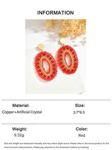 1 Pair Fashion Retro Personalized Handmade Beaded Hollow Red Geometric Oval Earrings, Premium Design Geometric Oval Circle Handmade Woven Earrings Suitable For Women's Daily, Vacation, Party Wear (Purely Handmade Woven Seed Beads Color Position Random) - Red - View 6