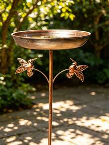 Vintage Copper & Iron Bird Bath & Feeder 2-In-1, Rust-Resistant Garden Decor With Non-Slip Stake - QS121 - View 8